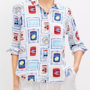 Ann Taylor Loft Multicolor Graphic Print Blouse button up shirt linen NEW XS